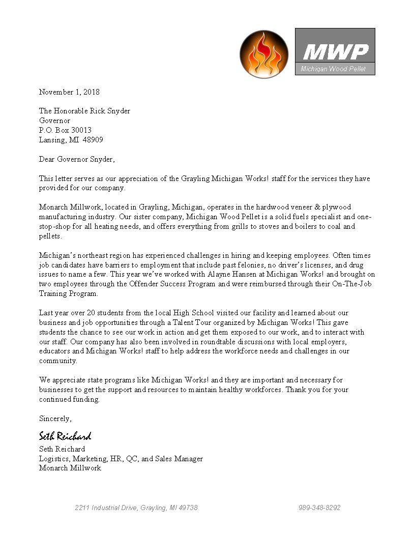 Monarch Millworks Writes Letter Of Support Discover Northeast Michigan