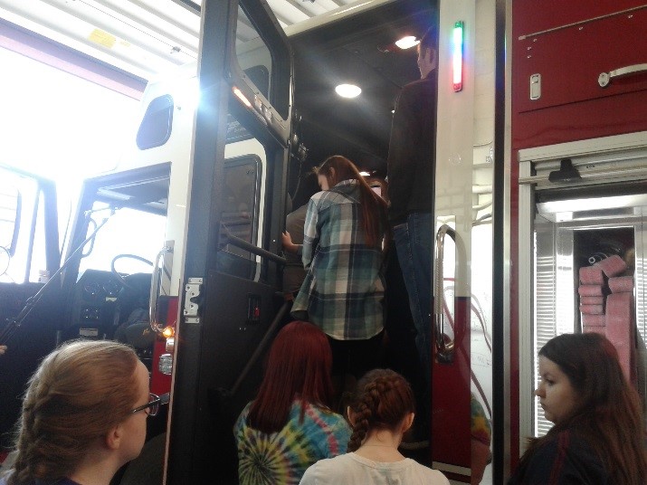 Students checkout fire truck