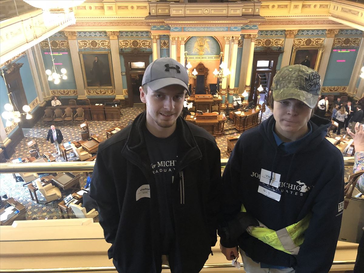 JMG Students Will Coggins and Trentin Montgomery attend Legislative Day in Lansing